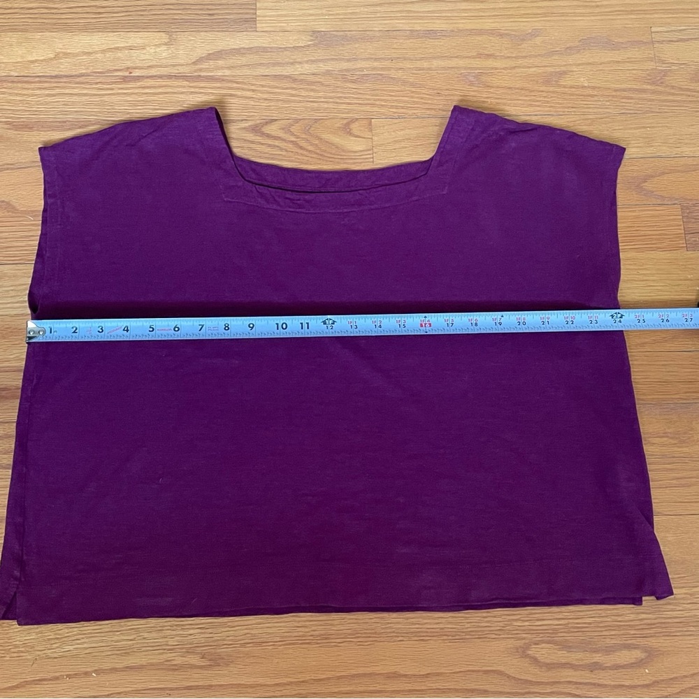 Eileen Fisher Women XL Purple Top Crop Boxy Square Neckline Hemp Organic Cotton - Picture 8 of 15